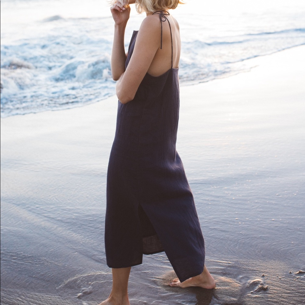 tribe alive Navy Slip Midi Dress with Tie Straps